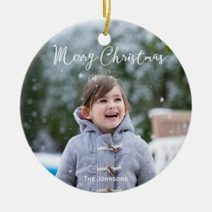 Girl And Snow Photo Merry Christmas Tree Ornament