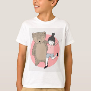 Girl and Teddy Bear T-Shirt - Cute Illustration
