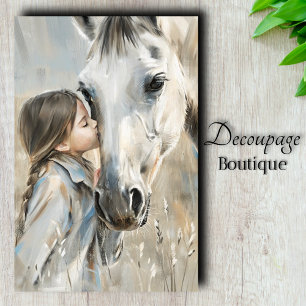 Girl and White Horse Farmhouse Country Decoupage  Tissue Paper