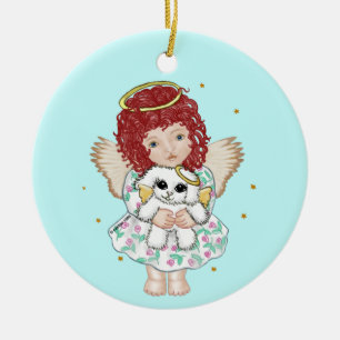 Girl Angel Holding Dog Ceramic Ornament