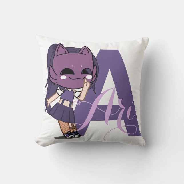 Girl Anime Gacha Decor Purple Ari Throw Pillow (Front)