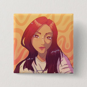 Girl, anime, red. 2 inch square button