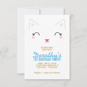 girl ANY AGE kitty CAT BIRTHDAY party BLUE Invitation