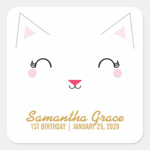 girl ANY AGE kitty CAT BIRTHDAY party favour Square Sticker