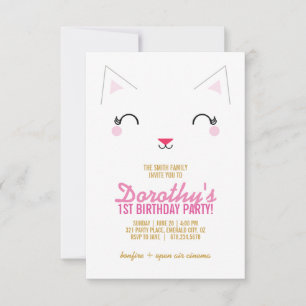 girl ANY AGE kitty CAT BIRTHDAY party PINK Invitation