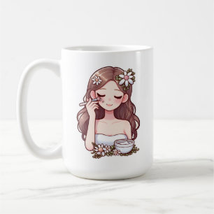 Girl applying skincare coffee mug