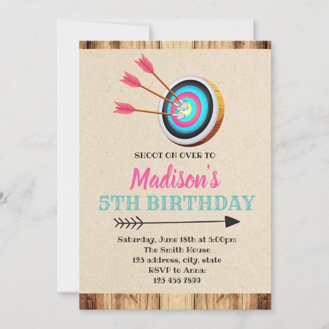 Girl archery birthday invitation (Front)