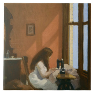 Girl at a Sewing Machine (by Edward Hopper) Tile