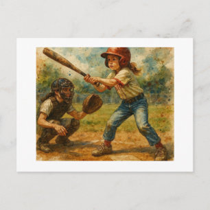 Girl At Bat,  Postcard