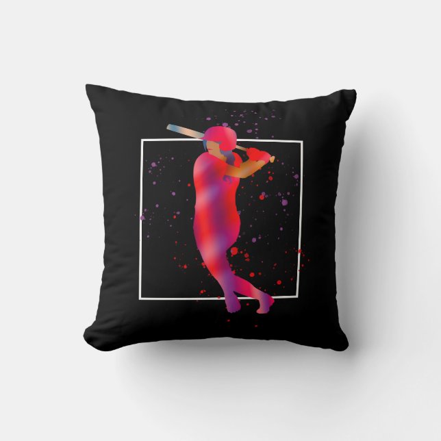 Girl at Bat Throw Pillow (Front)