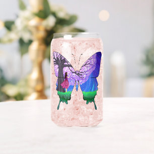 Girl at night in butterfly shape  can glass
