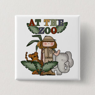 Girl At the Zoo 2 Inch Square Button