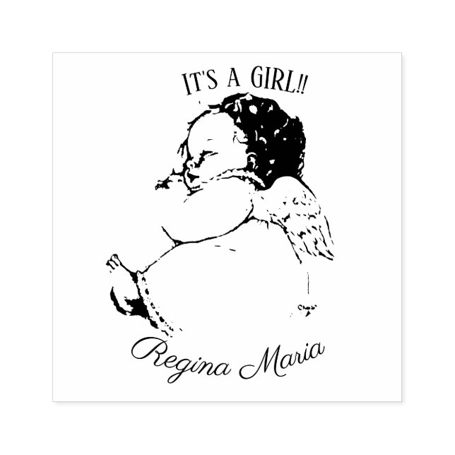 Girl Baby Angel Birth Announcement Rubber Stamp (Imprint)