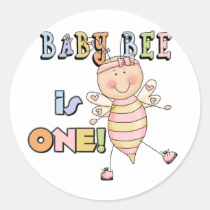 Girl Baby Bee 1st Birthday Tshirts and Gifts Classic Round Sticker