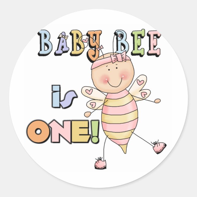 Girl Baby Bee 1st Birthday Tshirts and Gifts Classic Round Sticker (Front)