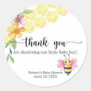 Girl Baby Bee - thank you Classic Round Sticker