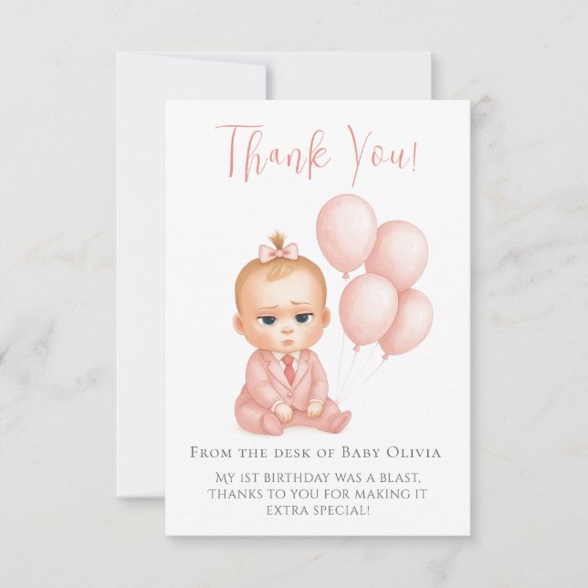 Girl Baby Boss Thank You Card – Pink Boss Baby (Front)