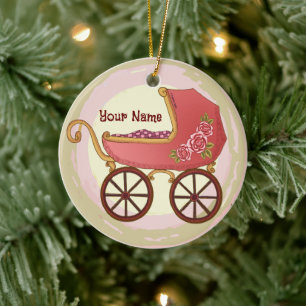 Girl Baby Buggy Ceramic Ornament