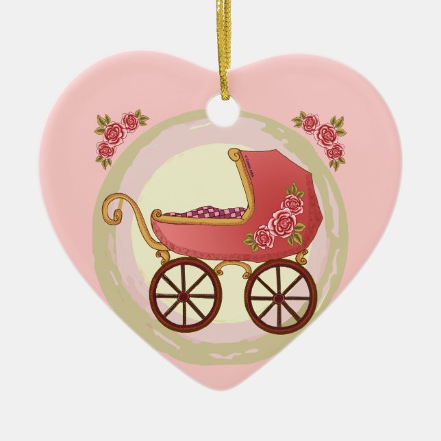 Girl Baby Buggy Ceramic Ornament (Front)