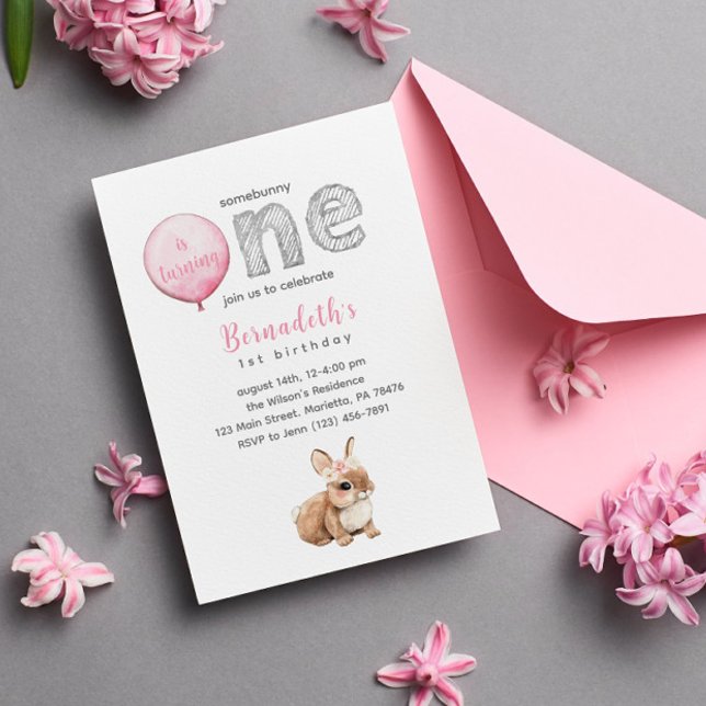 Girl Baby Bunny 1st Birthday Party Invitation (Creator Uploaded)