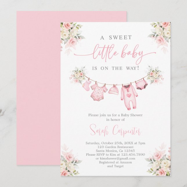 Girl Baby Clothes Baby Shower Invitation (Front/Back)