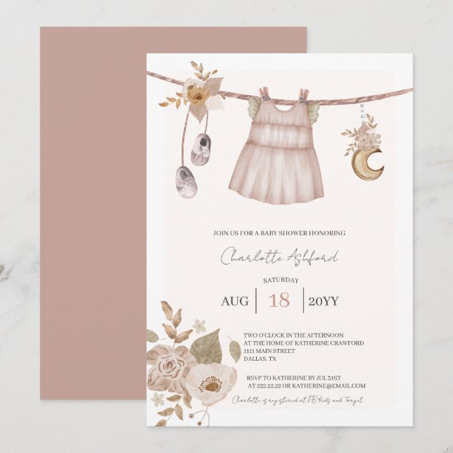 Girl Baby Clothes Boho Baby Shower Invitation (Front/Back)