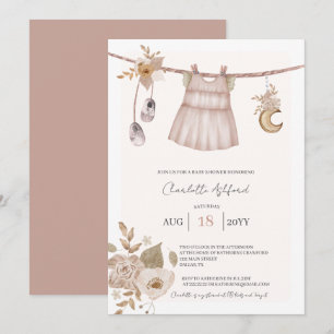 Girl Baby Clothes Boho Baby Shower Invitation