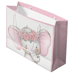 Girl Baby Elephant Baby Shower Large Gift Bag