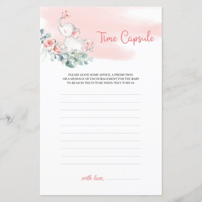 Girl Baby Elephant Eucalyptus wreath Time Capsule (Front)