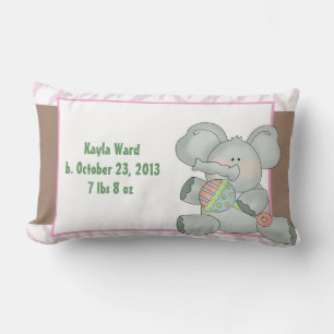 Girl Baby Elephant Zebra Stripes and Rattle Lumbar Pillow