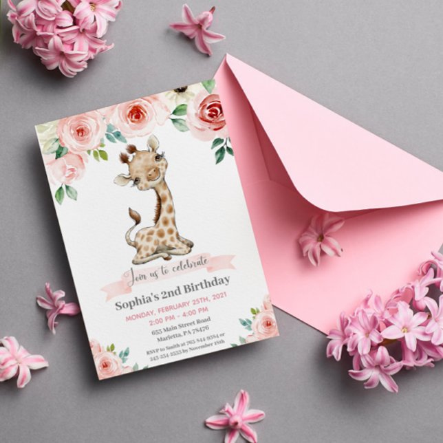 Girl Baby Giraffe Invitation fête d'anniversaire (Créateur téléchargé)
