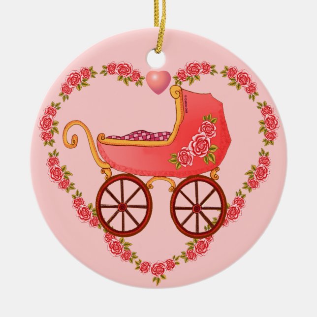 Girl Baby Heart Buggy ornament  (Front)