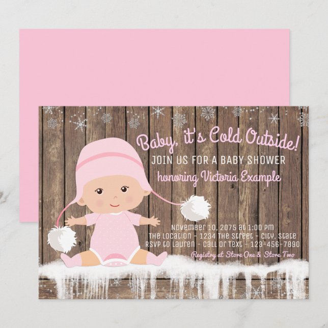 Girl Baby its Cold Outside Baby Shower Invitation (Front/Back)