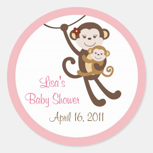 Girl Baby Monkey Jungle Envelope Seals Stickers (Front)
