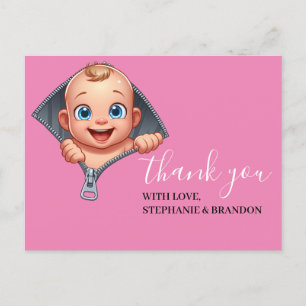 Girl Baby Peeking out Baby Shower Thank You Postcard