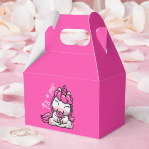 Girl Baby Pink Unicorn Gender Reveal Party Favor Box