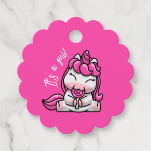 Girl Baby Pink Unicorn Gender Reveal Party Favour Tags