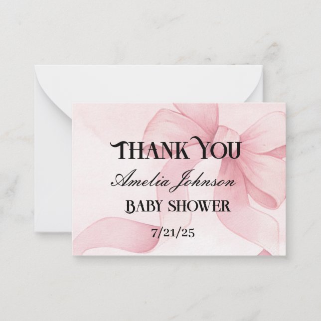 Girl Baby Shower Blush Pink Ribbon Coquette Card (Front)