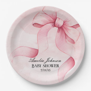Girl Baby Shower Blush Pink Ribbon Coquette  Paper Plate