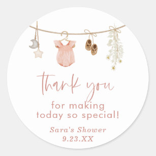 Girl Baby Shower   Boho Blush Pink Favour Stickers
