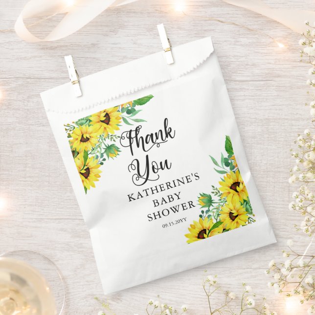 Girl Baby Shower Boho Sunflowers Thank You  Favour Bag (Clipped)