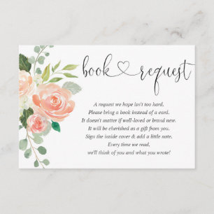 girl baby shower book request, peach blush pink en enclosure card