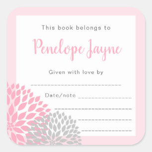 Girl Baby Shower Bookplate, bring a book Square Sticker