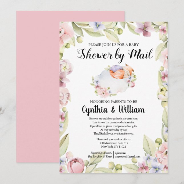 Girl Baby Shower By Mail | Elegant Spring Floral Invitation (Front/Back)