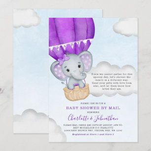 Girl Baby Shower By Mail Elephant Purple Invitation