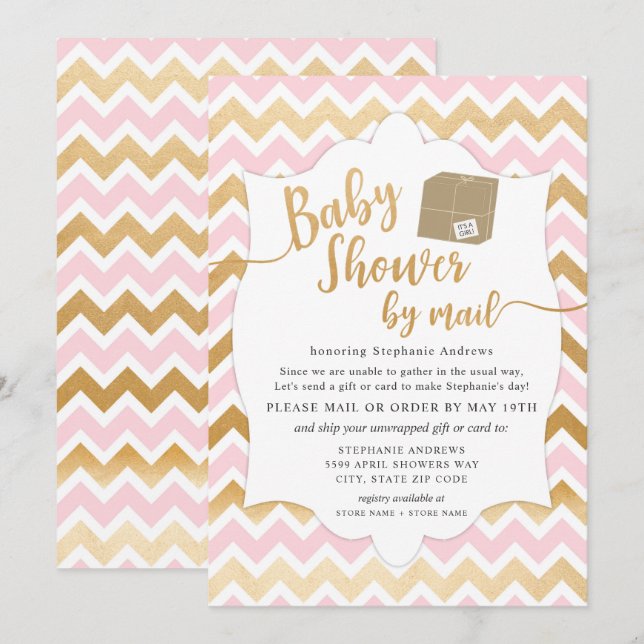 Girl Baby Shower by mail with shipping box Invitation (Front/Back)