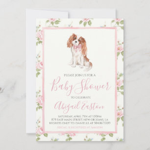 Girl Baby Shower Cavalier Puppy Dog  Invitation