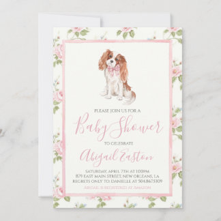 Girl Baby Shower Cavalier Puppy Dog Invitation