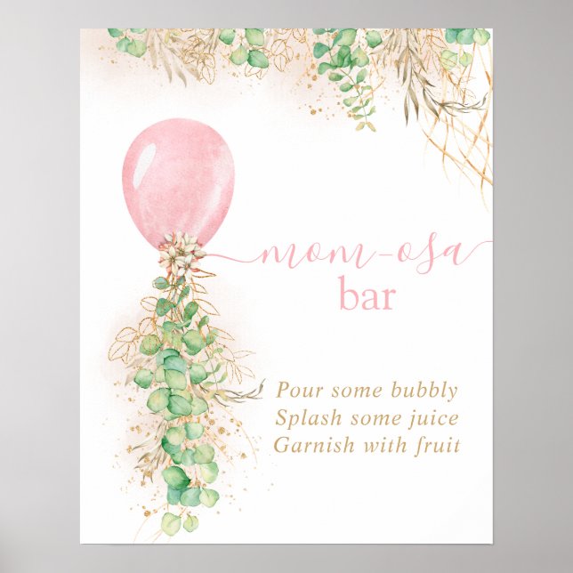 Girl Baby Shower Eucalyptus Balloon Momosa Bar Pos Poster (Front)