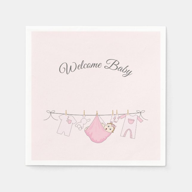 Girl Baby Shower in Pink and Grey Napkin (Front)